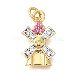 Brass Micro Pave Cubic Zirconia Pendants, Real 14K Gold Plated, with Jump Ring Charms, 15x9x3mm, Hole: 3mm(KK-U040-05G-01)