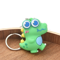 PVC Plastic Keychian, Cartoon Dinosaur, Green, Pendant: 4.3x3.8cm(PW-WGC5B08-04)