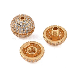 925 Sterling Silver Micro Pave Clear Cubic Zirconia Screw Clasps, Round, Real 18K Gold Plated, 9.5mm, Hole: 1.4mm(STER-P060-37G)