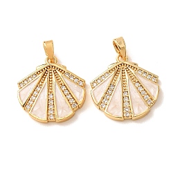 Brass Micro Pave Clear Cubic Zirconia Pendants, with Enamel, Shell Shape Charms, Golden, 19x18.5x3mm, Hole: 5x2.5mm(CU-CBA805D-01G-02)