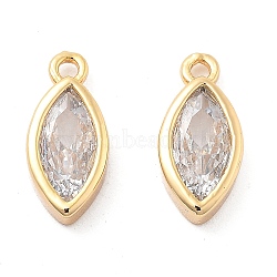 Brass Micro Pave Clear Cubic Zirconia Charms, Horse Eye, Real 18K Gold Plated, 12x5x2.5mm, Hole: 1mm(KK-G516-27G)