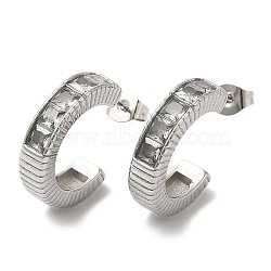 Crystal Rhinestone Round Stud Earrings, 304 Stainless Steel Half Hoop Earrings, Stainless Steel Color, 19~19.5x4.5mm(EJEW-B026-09P)