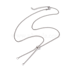 304 Stainless Steel Slider Necklace Makings, with Rolo Chain and Brass Slider Beads, Stainless Steel Color, 20.87 inch(53cm)(AJEW-JB01274-02)