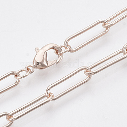 Brass Round Oval Paperclip Chain Necklace Making, with Lobster Claw Clasps, Rose Gold, 24.2 inch(61.5cm), Link: 15x4.5x1mm(MAK-S072-05B-RG)