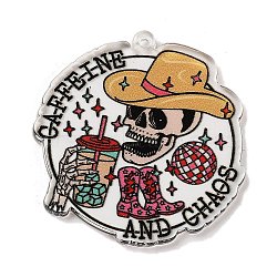 Acrylic Pendants, Hallowmas Series Charms, Skull, Hat, 37x35.5x2.3mm, Hole: 1.6mm(X-FIND-B036-06C)