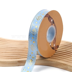 48 Yards Gold Stamping Polyester Ribbon, Shell Printed Ribbon for Gift Wrapping, Party Decorations, Light Sky Blue, 1 inch(25mm)(PW-WG60502-09)