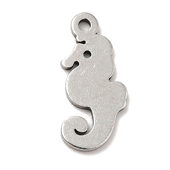 201 Stainless Steel Pendants, Sea Horse Charms, Stainless Steel Color, 15x7x1mm, Hole: 1.2mm