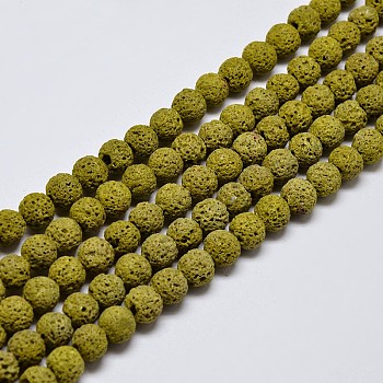 Natural Lava Rock Round Bead Strands, Dyed, Olive, 6mm, Hole: 1mm, about 63pcs/strand, 15.7 inch