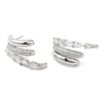 Crystal Rhinestone Claw Stud Earrings, Brass Earrings for Women, Lead Free & Cadmium Free, Platinum, 13x25mm