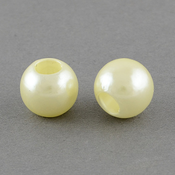 ABS Plastic Imitation Pearl European Beads, Large Hole Rondelle Beads, Lemon Chiffon, 11.5~12x10mm, Hole: 4~5mm, about 780pcs/500g