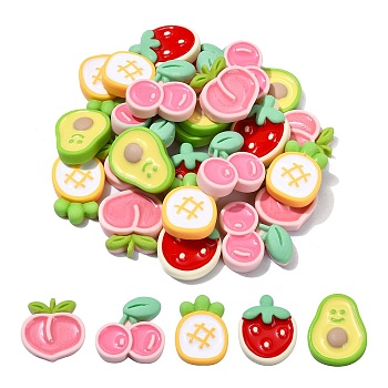 25Pcs 5 Styles Opaque Resin Cabochons, Fruit, Mixed Shapes, 20~23x16~21.5x5.5~6.5mm, 5pcs/style