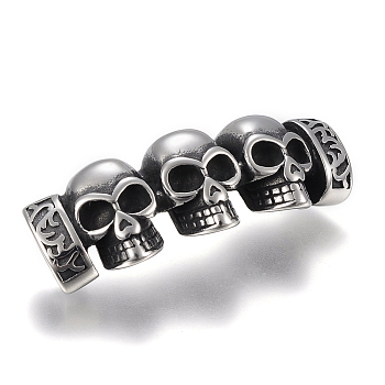 304 Stainless Steel Links connectors, For Leather Cord Bracelets Making, Skull, Antique Silver, 19x50x8.5mm, Hole: 6.5x12mm