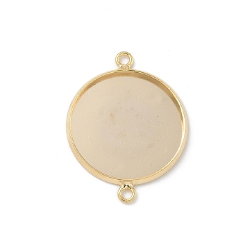 Flat Round Brass Connector Cabochon Settings, Rack Plating Round Blank Bezel Trays, Long-Lasting Plated, Lead Free & Cadmium Free, Real 24K Gold Plated, Tray: 18mm, 26x19.5x2mm, Hole: 1.4mm