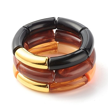 Acrylic & CCB Plastic Curved Tube Beads Stretch Bracelets Set for Women, Mixed Color, Inner Diameter: 53mm