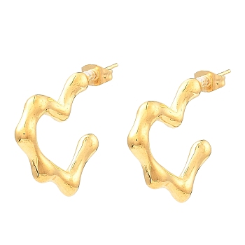 304 Stainless Steel Heart Stud Earrings, Half Hoop Earrings for Women, Real 18K Gold Plated, 23x4mm