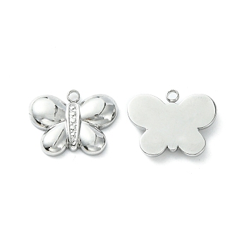 304 Stainless Steel Pendants, Butterfly Charms, Stainless Steel Color, 12x15x2.7mm, Hole: 1.4mm