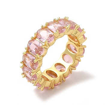 Cubic Zirconia Over Wrap Finger Ring, Real 18K Gold Plated Brass Jewelry for Women, Lead Free & Cadmium Free, Pearl Pink, 6mm, Inner Diameter: 15.5mm