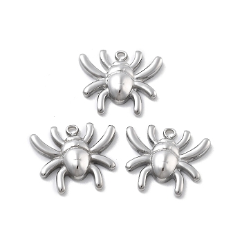 304 Stainless Steel Charms, Spider Charm, Anti-Tarnish, Stainless Steel Color, 10.5x12.5x2.5mm, Hole: 1mm