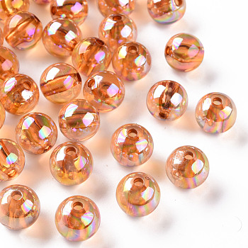 Transparent Acrylic Beads, AB Color Plated, Round, Sandy Brown, 12x11mm, Hole: 2.5mm, about 566pcs/500g