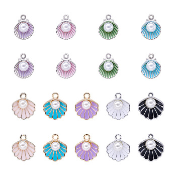 36Pcs 9 Style Alloy Enamel Pendants & Charms, with ABS Plastic Imitation Pearl, Shell, Mixed Color, 15~16x11.5~15x7mm, Hole: 1.4~1.5mm, 4pcs/style