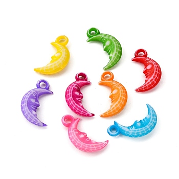 Colorful Acrylic Pendants, Craft Style, Mixed Color, Moon, about 13mm wide, 22mm long, hole: 3mm, about 1250pcs/500g