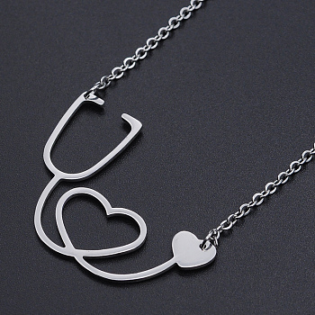 201 Stainless Steel Pendant Necklaces, with Cable Chains and Lobster Claw Clasps, Stethoscope, Stainless Steel Color, 17.91 inch(45.5cm), 2mm