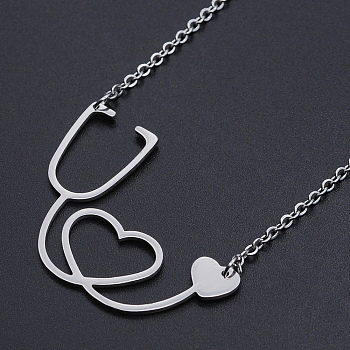 Non-Tarnish 201 Stainless Steel Pendant Necklaces, with Cable Chains and Lobster Claw Clasps, Stethoscope, Stainless Steel Color, 17.91 inch(45.5cm), 2mm