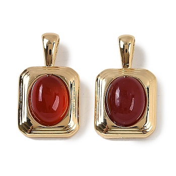 Natural Carnelian(Dyed & Heated) Pendants, Brass Rectangle Charms, Real 18K Gold Plated, 19.5x11x5.5mm, Hole: 2x4mm