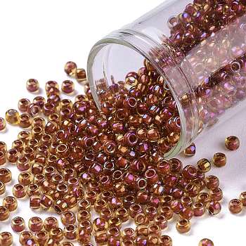 TOHO Round Seed Beads, Japanese Seed Beads, (951) Inside Color Jonquil/Brick Red Lined, 8/0, 3mm, Hole: 1mm, about 222pcs/bottle, 10g/bottle