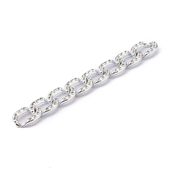 Handmade CCB Plastic Curb Chains, Twisted Chains, with Crystal Rhinestone, Platinum, Link: 30x19x5.5mm, about 39.37 inch(1m)/strand