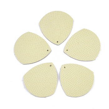 Eco-Friendly Cowhide Pendants, teardrop, Light Yellow, 34x31.5x2mm, Hole: 1.5mm