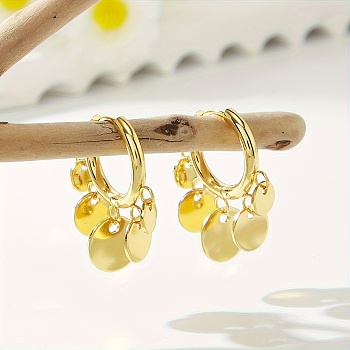 201 Stainless Steel Chandelier Earrings, Flat Round, Golden, 26x17mm