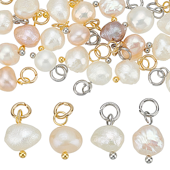 20Pcs 4 Styles Natural Cultured Freshwater Pearl Pendants, Nuggets, with Brass Loops, Platinum & Golden, 15~17mm, 5pcs/style