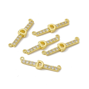 Rack Plating Brass Micro Pave Clear Cubic Zirconia Connector Charms, Real 18K Gold Plated, Long-Lasting Plated, Cadmium Free & Nickel Free & Lead Free, Letter Links, Letter.D, 6x27.5x3mm, Hole: 1.2mm