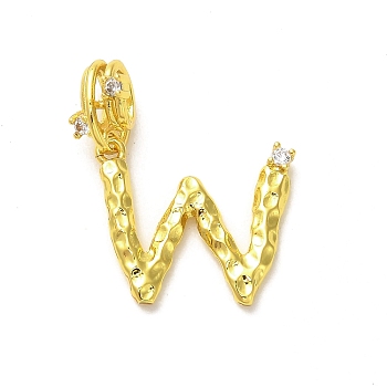 Rack Plating Brass Micro Pave Cubic Zirconia European Dangle Charms, Large Hole Letter Pendant, Real 18K Gold Plated, Long-Lasting Plated, Cadmium Free & Lead Free, Letter W, 26.5mm, Charm: 14x18x2mm, Hole: 4x2.5mm