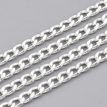 304 Stainless Steel Cuban Link Chains, Chunky Curb Chains, Twisted Chains, Unwelded, with Spool, Silver Color Plated, 7x4.5x1.2mm, about 32.8 Feet(10m)/roll