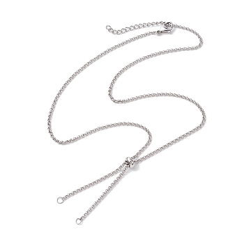 304 Stainless Steel Slider Necklace Makings, with Rolo Chain and Brass Slider Beads, Stainless Steel Color, 20.87 inch(53cm)