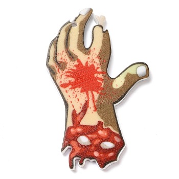 Halloween Theme Printed Acrylic Pendants, Hands and Feet, Bloody Hands, 47x30x2.2mm, Hole: 1.6mm