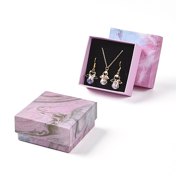 Cardboard Box Jewelry Set Boxes, with Sponge Inside, Square, Light Grey, 7.5x7.5x3.5cm