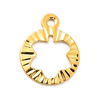Rack Plating Brass Pendants, Long-Lasting Plated, Flat Round with Leaf Charm, Golden, 13x10x0.7mm, Hole: 1.2mm