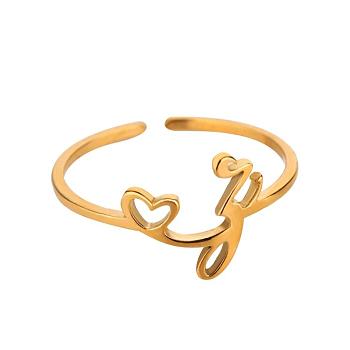 304 Stainless Steel Cuff Rings for Women, Heart with LetterA~Z, Real 18K Gold Plated, Letter Z, 10mm, inner diameter: adjustable.