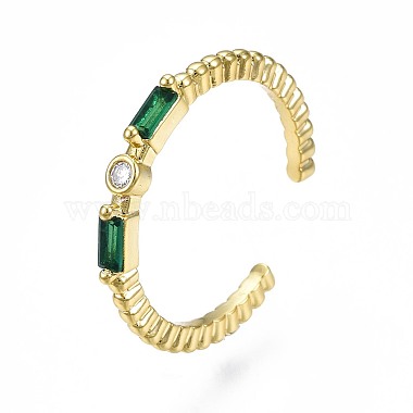 Green Cubic Zirconia Rectangle Open Cuff Ring for Women(X-RJEW-N035-090)-3