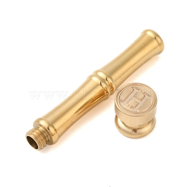 Golden Tone Brass Wax Seal Stamp Head with Bamboo Stick Shaped Handle(STAM-K001-05G-H)-2