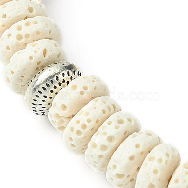 Pulseras elásticas con cuentas redondas planas de roca de lava teñida natural para hombres(BJEW-JB09714-01)-3