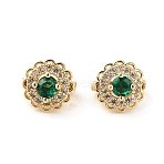 Brass Micro Pave Cubic Zirconia Pendants, Cadmium Free & Nickel Free & Lead Free, with Glass, Flower, Real 18K Gold Plated, 9x9.5mm, Hole: 3.5mm(KK-P260-18G)
