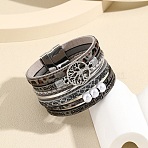 Tree of Life Link PU Leather Multi-strand Bracelet, with Magnetic Clasp, Gray, 7-5/8 inch(19.5cm)(PW-WG93885-07)