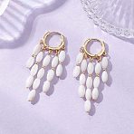Brass Chandelier Earrings, with Dyed Natural Shell Oval Bead Tassel, Real 18K Gold Plated, 49x19mm(EJEW-TA00805)