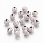 Brass Textured Beads, Round, Nickel Color, Size: about 4mm in diameter, hole: 1mm(EC247)