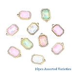 10Pcs UV Plating Alloy with Mixed Color Glass Rhinestone Pendants, Rectangle, 21x14x6.5mm, Hole: 2mm(FIND-YW0009-03D)