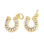 Brass Micro Pave Cubic Zirconia Pendants, Horseshoe Charms, Long-Lasting Plated, Rack Plating, Lead Free & Cadmium Free, with Jump Ring, Real 18K Gold Plated, 11x10x2.5mm, Jump Ring: 5x1mm, Inner Diameter: 3mm(KK-C162-077G)